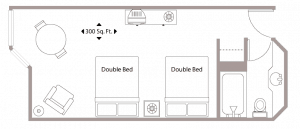 Floor plan standard hotel room - double beds